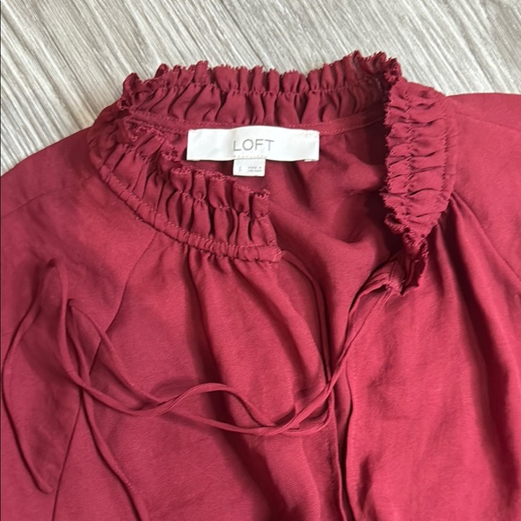 LOFT Burgundy Ruched Long Sleeve Blouse - Picture 7 of 7